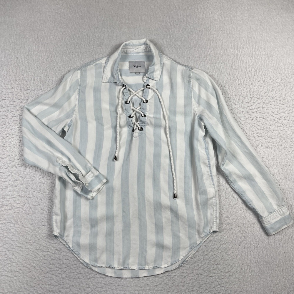 Rails Shirt Womens XS White Blue ULI Block Stripe Coastal Nautical Beach Boating